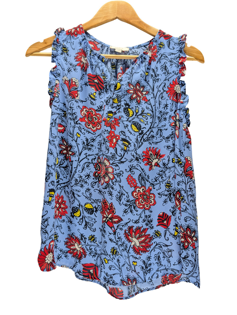 LOFT Outlet Blouse Sleeveless Ruffle Blue Floral